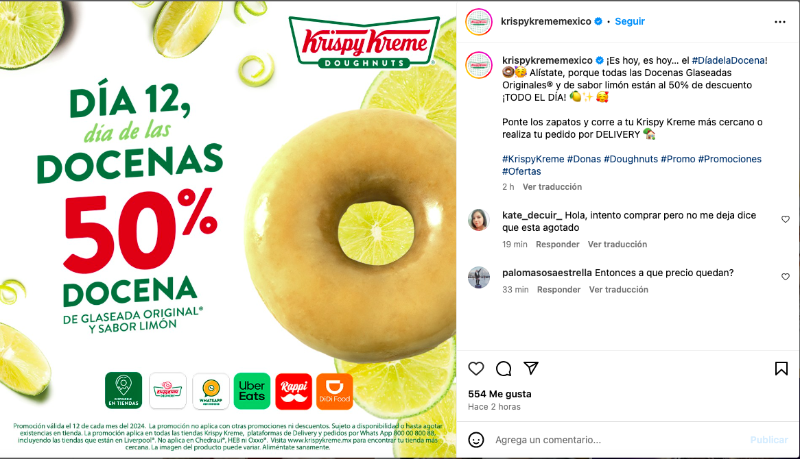 Anuncio de Krispy Kreme en Instagram