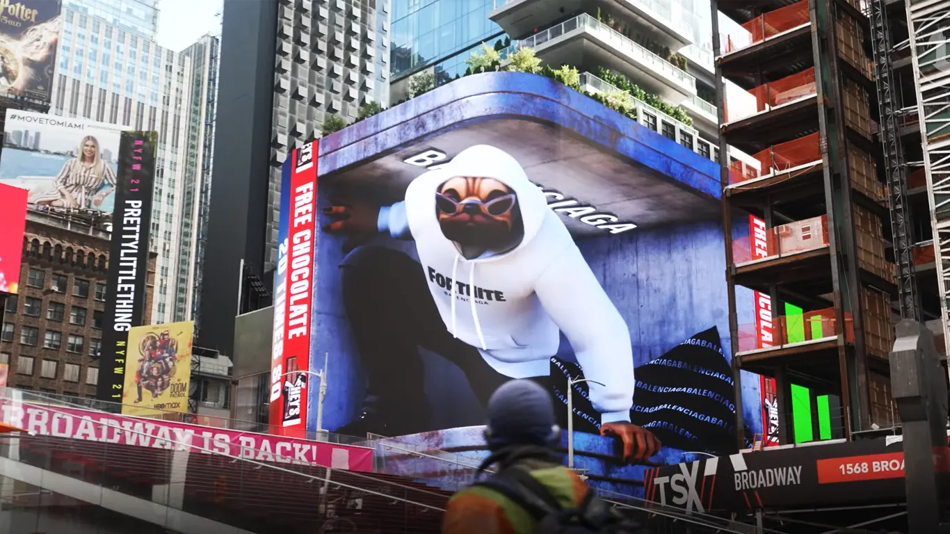 10 campañas destacadas de publicidad DOOH 3D anamórfica 23 Balenciaga x Fortnite